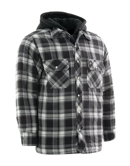 Grey Plaid Hooded Quilted Flannel Shirt Jacket